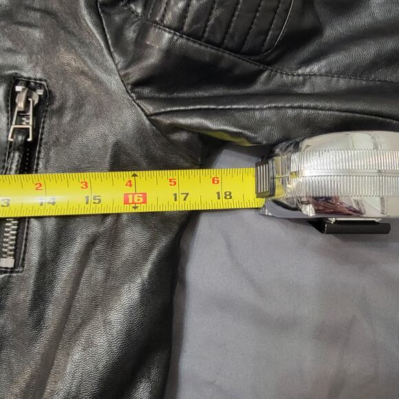 AFTF Basic Black Faux Leather Moto Jacket Quilted Biker Style - Picture 9 of 15